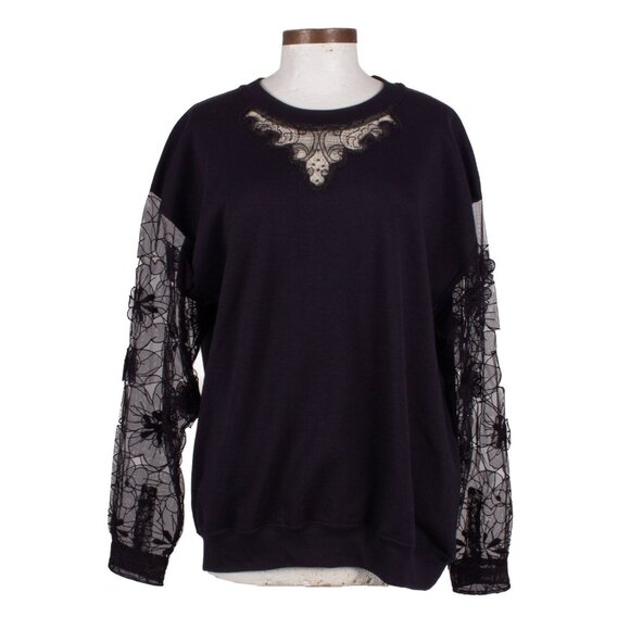 ALEXIS MABILLE black cotton see-through mesh sleeves sweatshirt